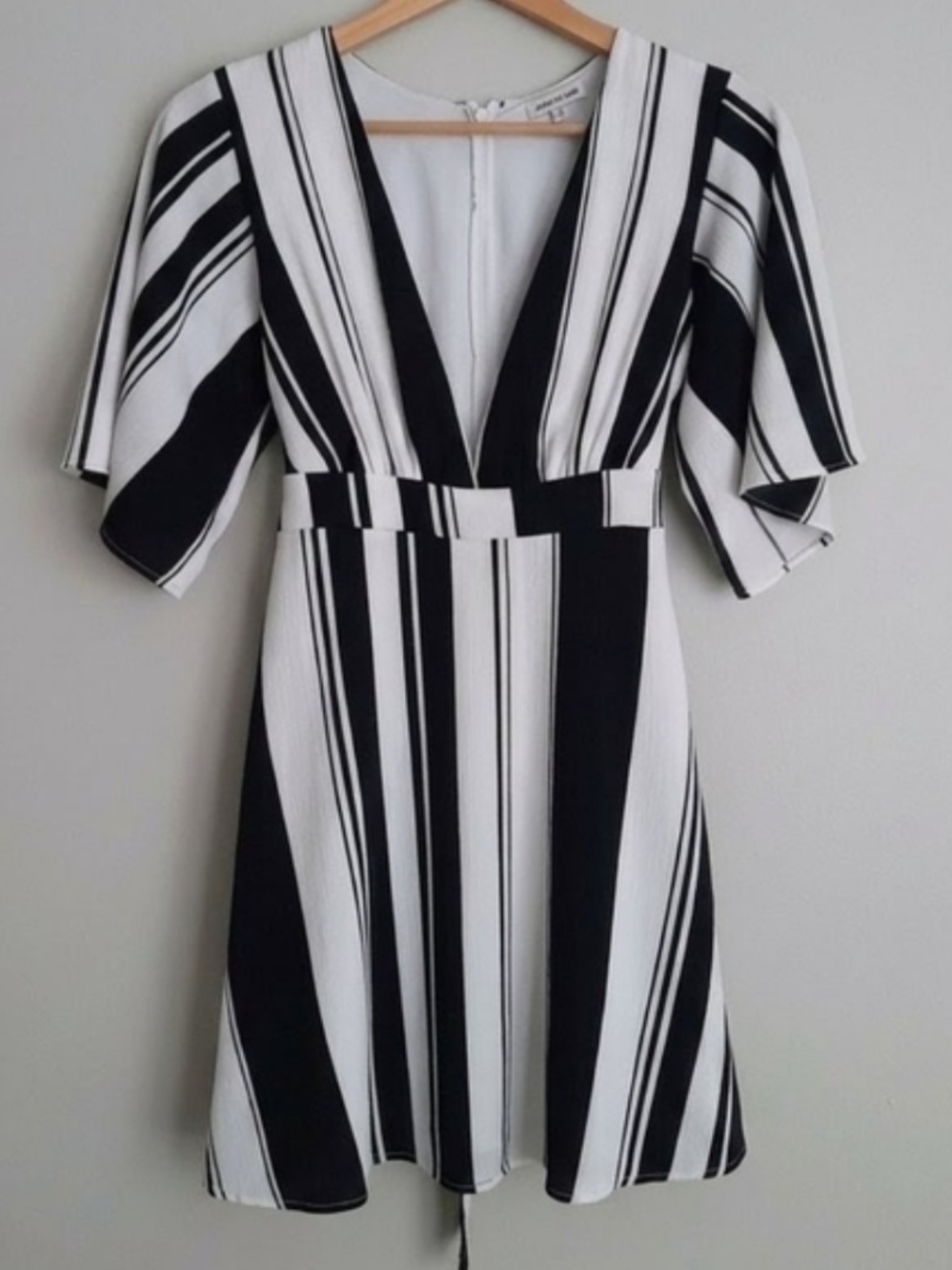 Charlotte Russe Black & White Vertical Stripe V-Neck Mini Dress